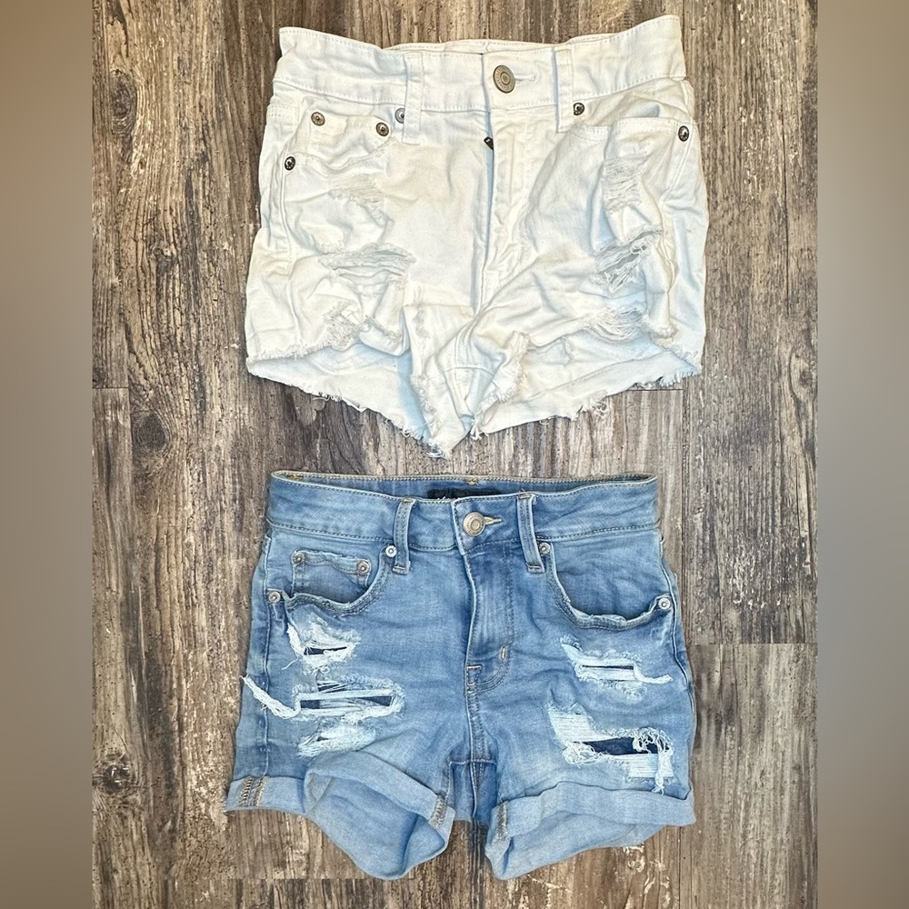 Lot of 2 Aeropostale White & Blue Jean Shorts Size 000